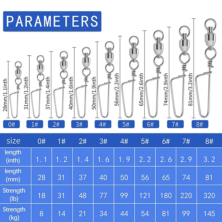 Ring Rolling Stainless Steel Ball Bearing Swivel with Coastlock Snap Strong Welded Ring Fishing Swivels Connector Accessories