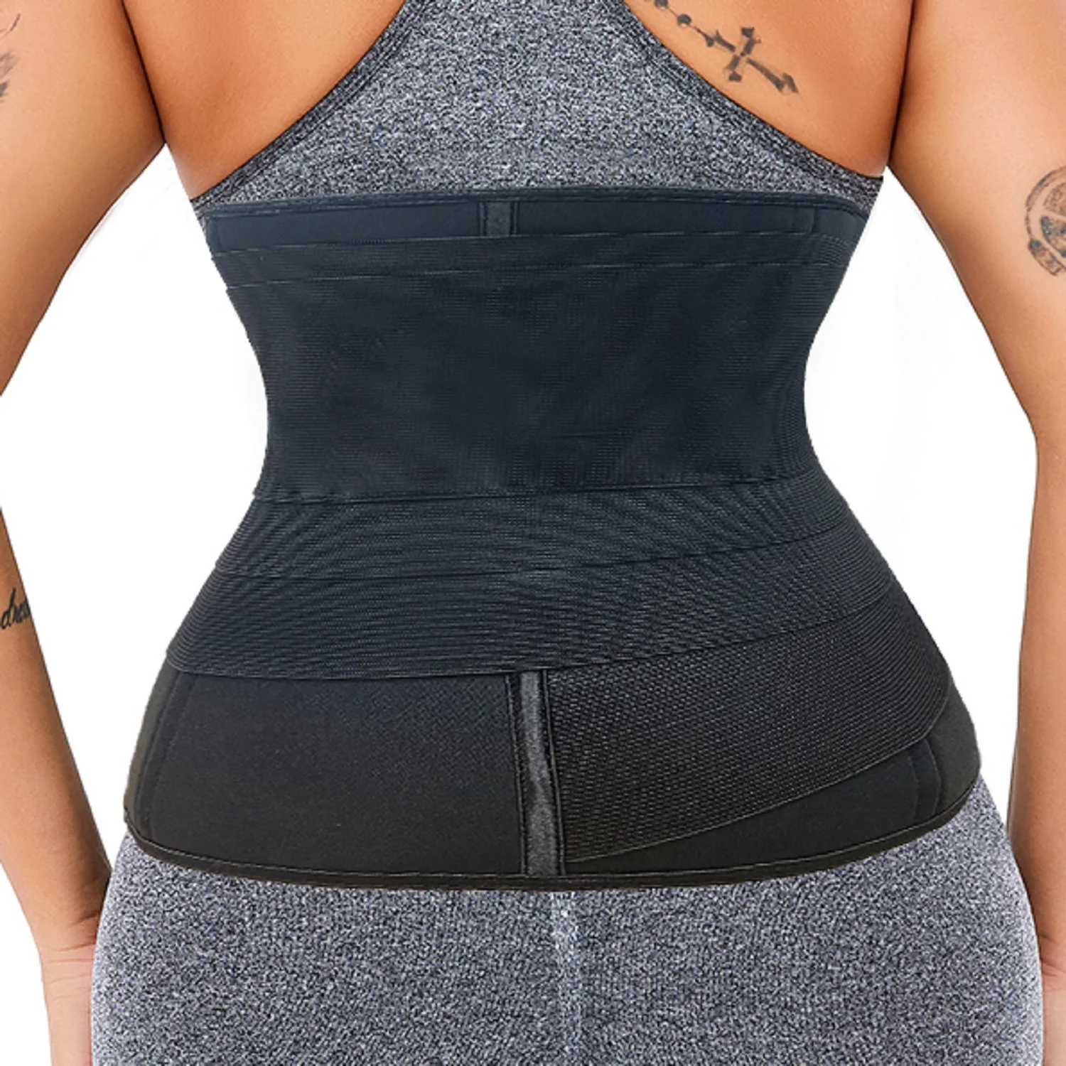3018 Wholesale Wraps Waist Trainer Compression 9 Steel Bones Double Belt Waist Trainer Fitness Tummy Wrap With Personal Logo