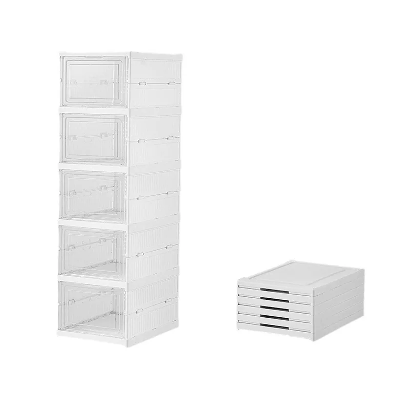 Breathable Foldable Shoe Storage Box Free Standing Plastic Space Saving Shoe Containers Bins