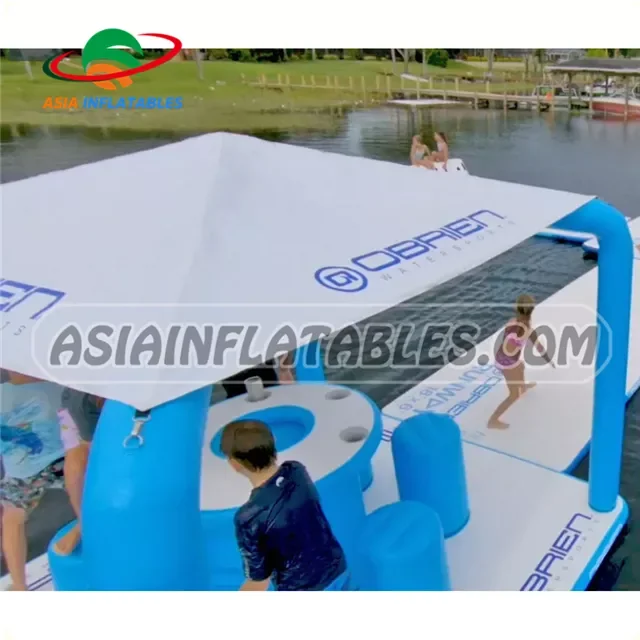 New Inflatable Water Floating Island Tropical Inflatable Dock Water Platform Water Sports Inflated Platform With Tent