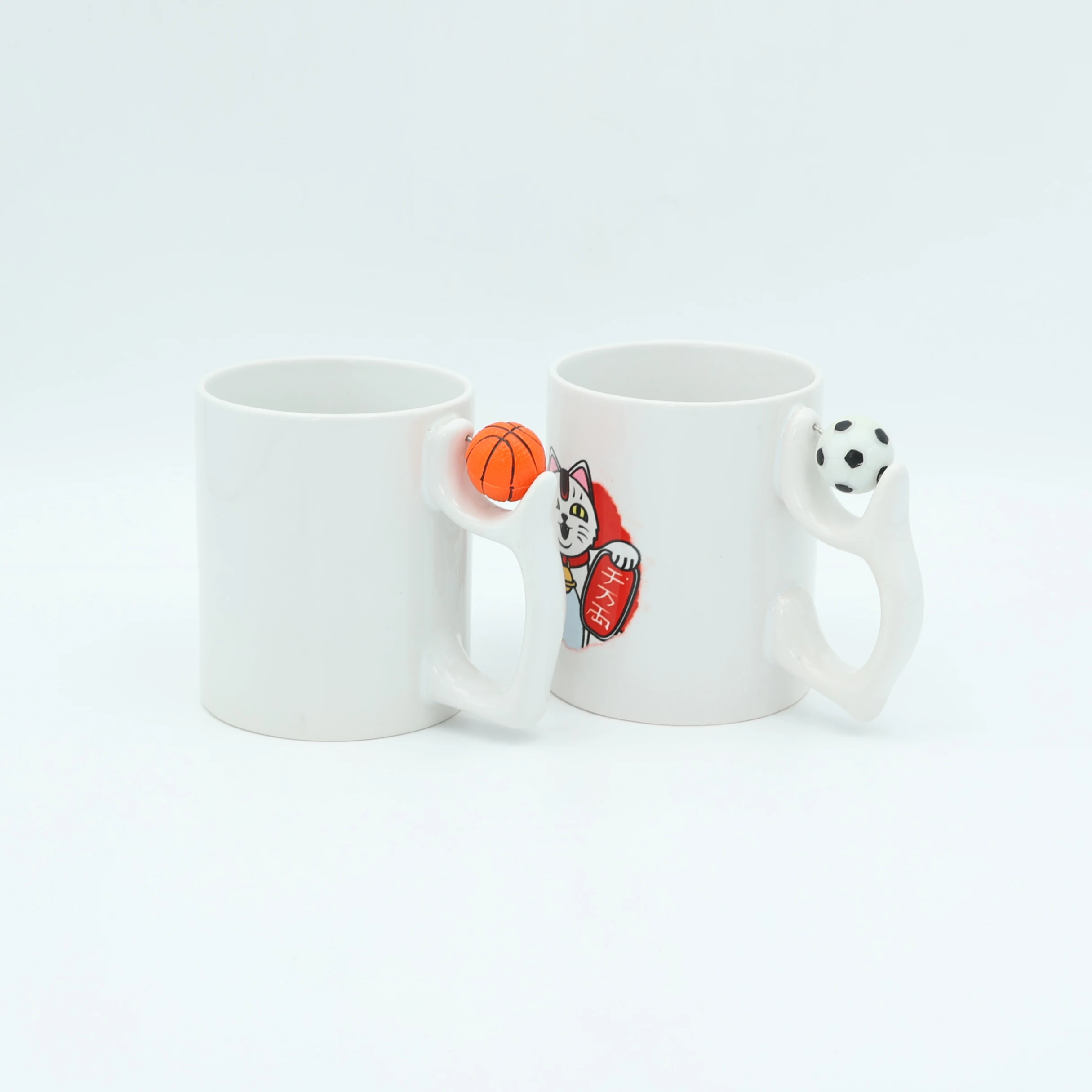 Football Handle Ceramic Mug with Sublimation Coating, Dye Sublimation Mug with Spinner Football handle