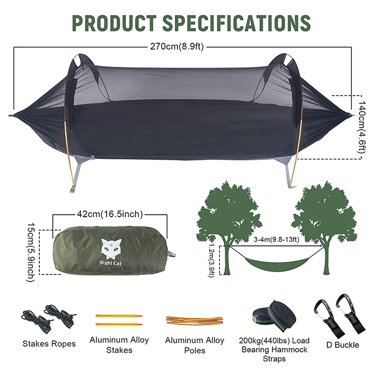 Custom Print Camouflage Two Person Portable Ultralight Camping Hammock Tree Tent Hammock With Mosquito net