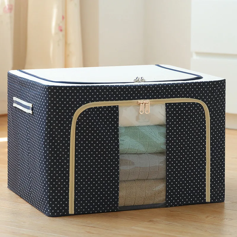 Large Capacity Oxford Clothes Storage Bags Fabric Collapsible Clear Window Metal Frame Storage Bin Boxes