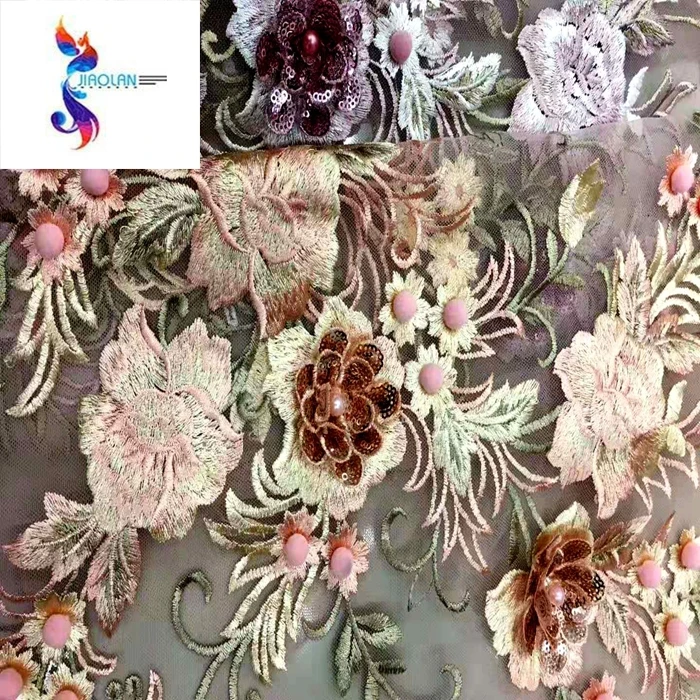 Новая модная сетчатая кружевная ткань с вышивкой для женского платья