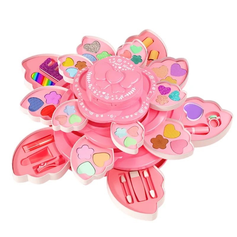 Hot sale Kids Flower Foldable Makeup Tool Set Party Cosplay Cosmetic Kits For Children Pretend Play Toys For Princess Girl