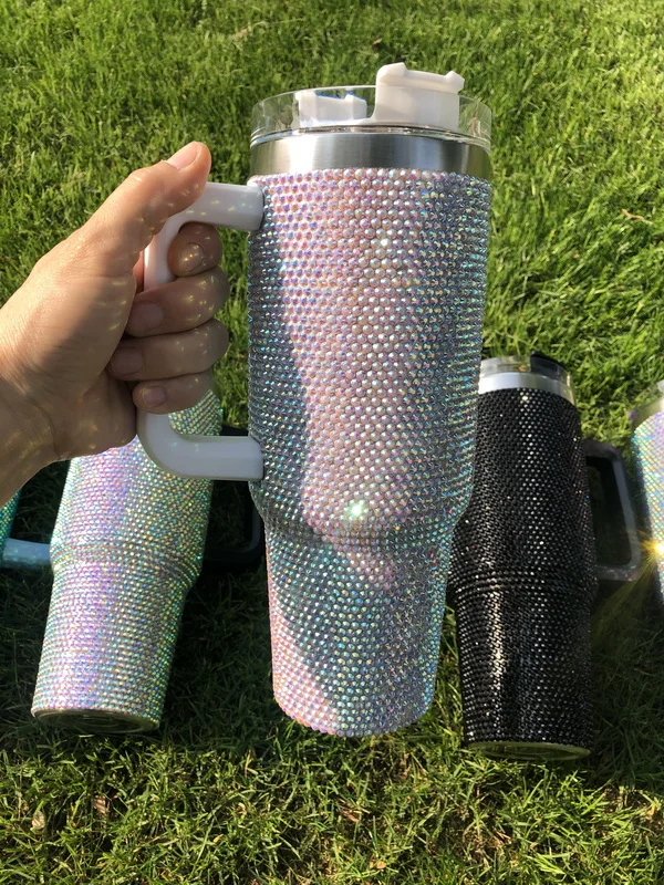 Factory Wholesale 40oz Bling Rhinestone Coffee Tumblers Rhinestone 40 oz Tumblers with Straw