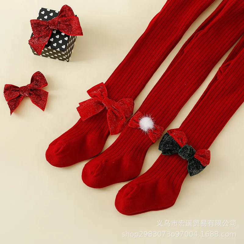 Autumn and winter baby leggings Chinese style red festive children British girls pantyhose