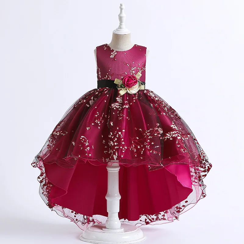 Hot Selling Little Girl Toddler Dresses Boutique Children Clothing Very Long Parts Frock Tail 2 Year Old Wedding Dress