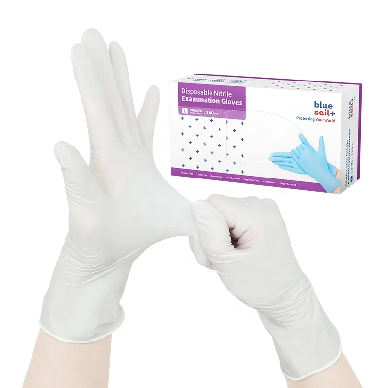 White Nitrile Gloves Box of 100 Non Latex Dental Examination Protective Hand Powder Free Disposable Nitrile Gloves for Medical