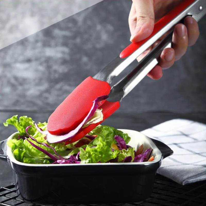 7 Inch Kitchen Small Silicone Tong Cooking Serving BBQ Bread Food Tongs Clip