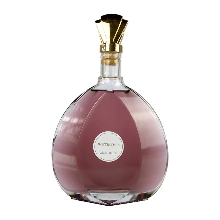 Unique Design 1000ml Large Capacity Empty XO Whiskey Liquor Glass Bottle With Cork