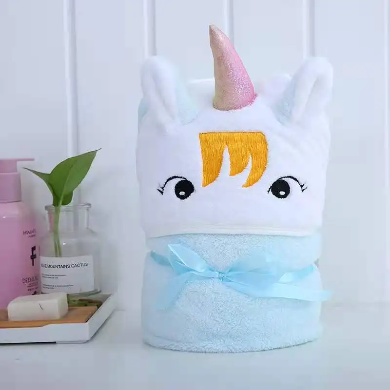 
Very soft microfiber blanket unicorn bath towel with hood for kids or baby 