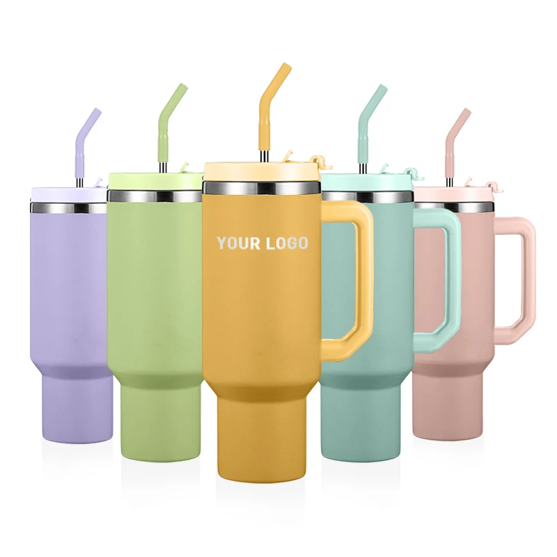 Large Capacity Camping Travel Beer Mug Stainless Steel Tumblers 40oz Tumbler with Straw and Handle
