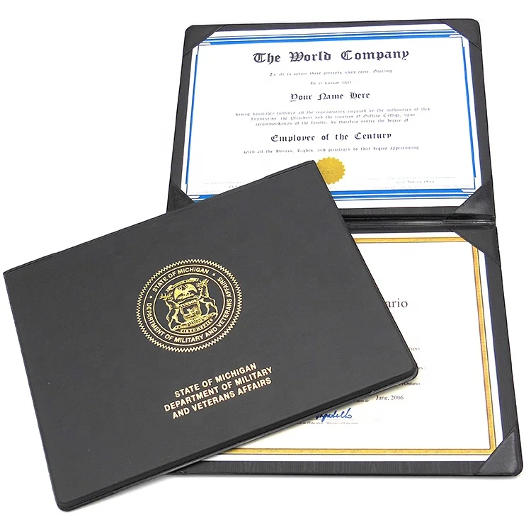 Professional Customized All Sizes Are Available Leather Certificate Holder Folder