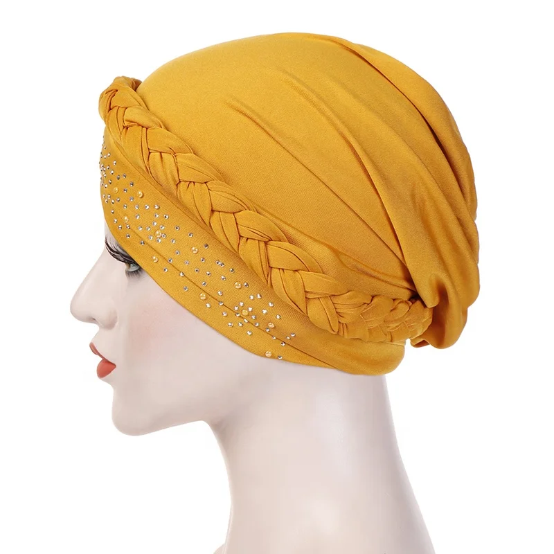 
Muslim Fashion Braid Hats Fez Hats Nail Drill Pure Color Headgear Turban 