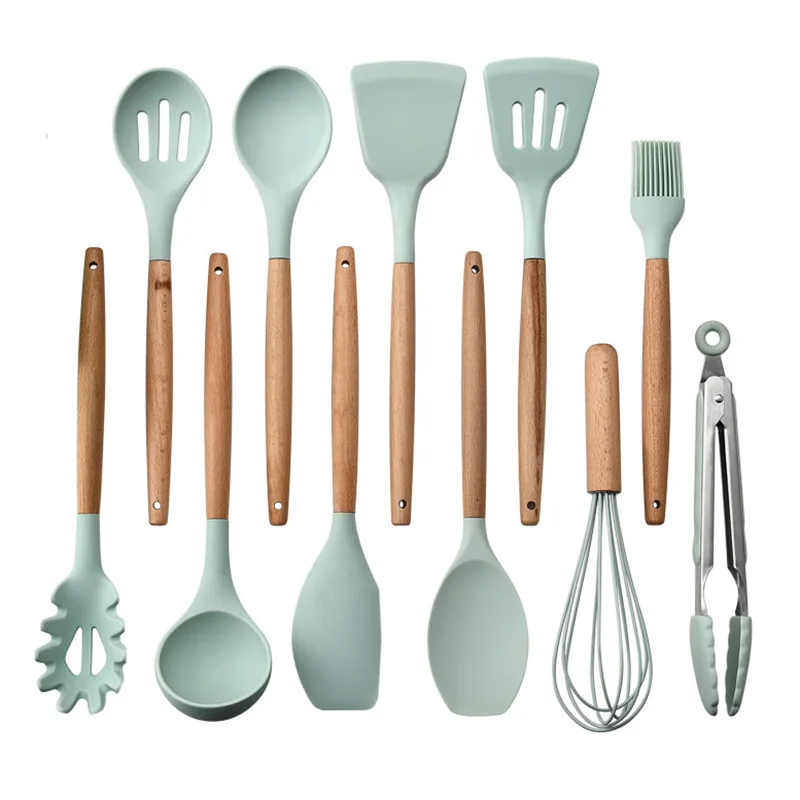 
12 Pieces In 1 Set Silicone Kitchen Accessories Cooking Tools Kitchenware Cocina Silicone Kitchen Utensils With Wooden Handles  (1600148682726)