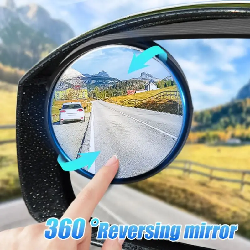 Car Rearview Rain Eyebrow Blind Spot Mirror Small Round Mirror 360 Degrees Wide Angle HD Frameless Parking Auxiliary Mirror Au