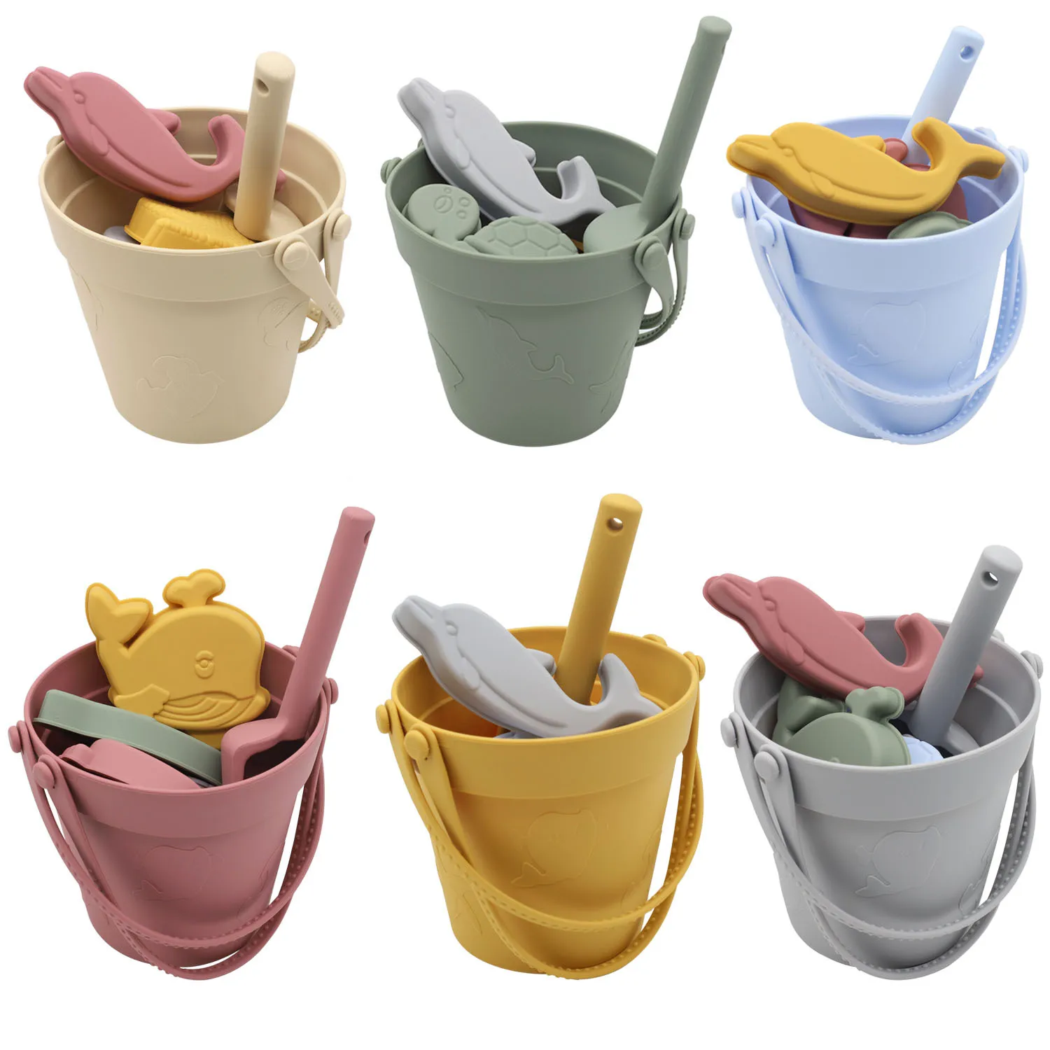 8 pieces kids outdoor eco friendly silicone buckets and spades children game silicone sand summer water beach bucket toy set
