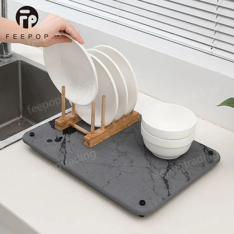 New Eco-Friendly Super Absorbent Heat Resistant Dish Drying Mats Stone Dish Drying Mat for Kitchen Counter