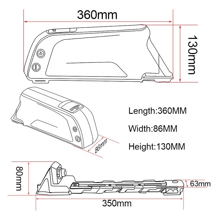 Classic Waterproof Shockproof Lithium Li Ion Down Tube 36V 48V 52V Dolphin ATLAS-DA Ebike Battery Pack