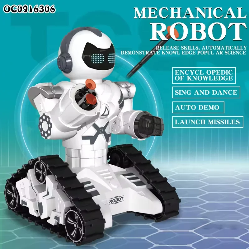 2.4G 10CH Newest Smart Remote Control Tracking Tank Interactive RC Shooting Toy Robots With Light