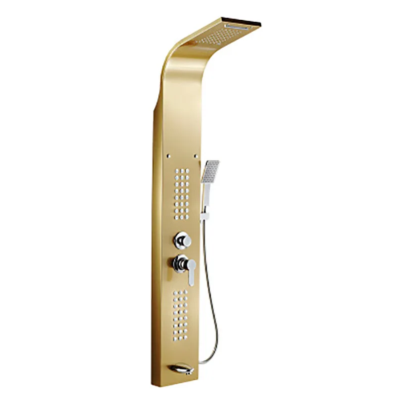 Golden Nickel Brushed Shower Panel Column 304 Stainless Steel Waterfall Spa Jets shower wall panel