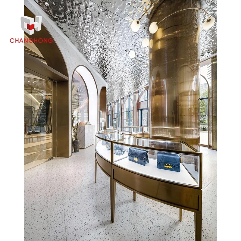 Роскошная металлическая фурнитура для магазина со светодиодной подсветкой розничного витрина шкафа стеклянного стола ювелирных изделий