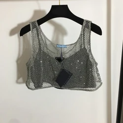 Shiny Women Sexy Vest Shining Diamond Hallowed Out Crop Tops for Ladies Girls Summer Shirts Hot Short Beach Party Tops