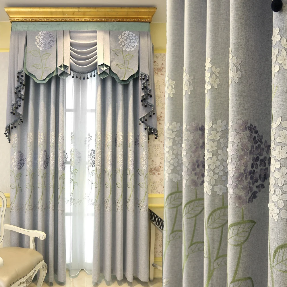 New style ready made embroidery lace curtain
