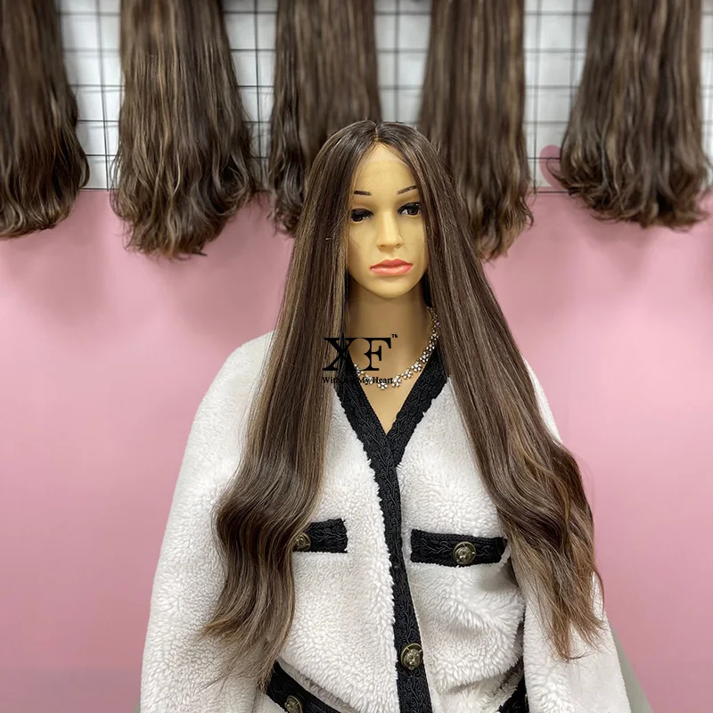 XF High Quality 100% Brazilian Hair Highlights Color 130% Density Swiss Lace Front Kosher Jewish Lace Top Wigs