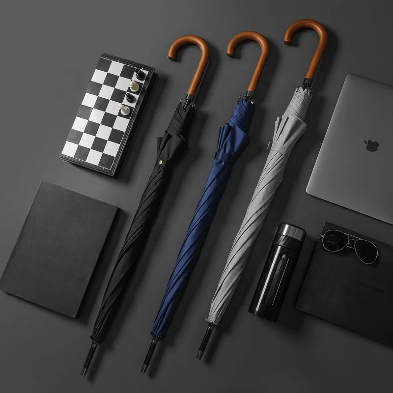C Shape Wooden Handle Umbrella With Logo Cheap Business Gift Hot Selling Storm Resistant Umbrella With Logo