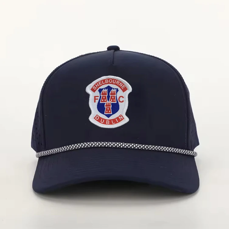 Wholesale Custom 6 Panel Polyester Flat Brim Hat embroidery patch Gorras High Quality Laser Cut Hole Woven Patch Snapback Cap