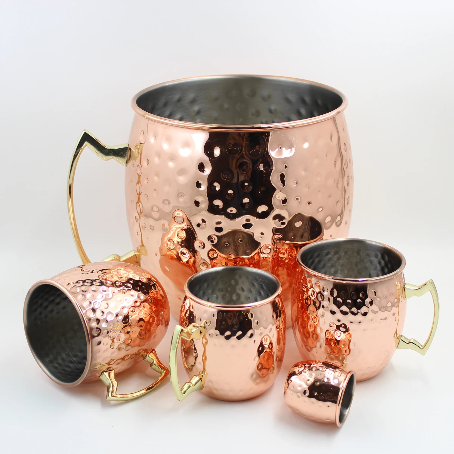 Custom Ice Bucket Luxury Stainless Steel Bucket Copper 5L Large Hammered Moscow Mule Cooler Ice Bucket with Handle 1pc/white Box