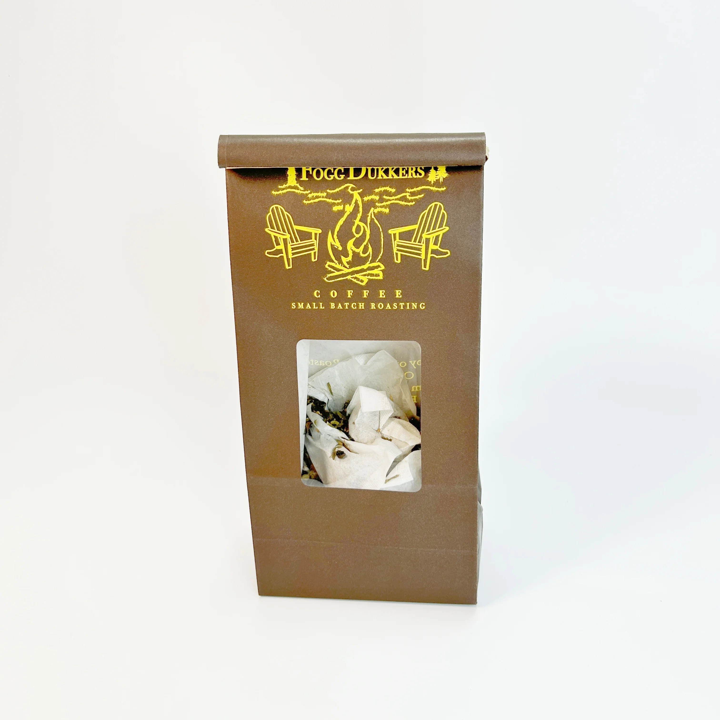 Tea bag Brown greaseproof paper cellophane tape tin tie Open clear window Food storage packaging kraft paper