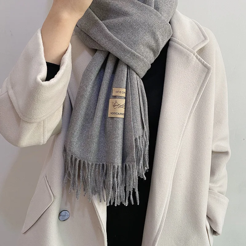 2021 Autumn/winter new scarf for female students Solid color versatile tassel cape for lovers scarf for men
