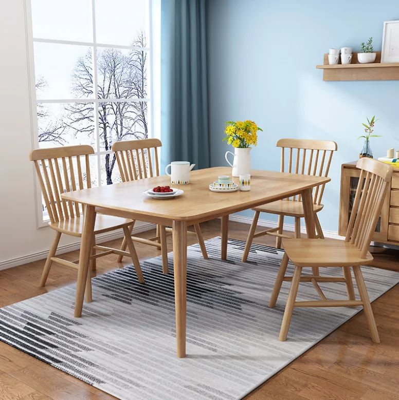 Rectangle Small Family 1.5 Meters 6 People Solid Chairs Combination Nordic Selling Style Wood Table