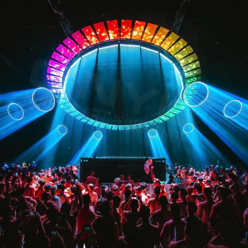 Диаметр 1 2 м кольцо луча с 54 шт. RGBW светодиодная кинетическая система освещения двигатель DMX для ночного клуба сценическое шоу