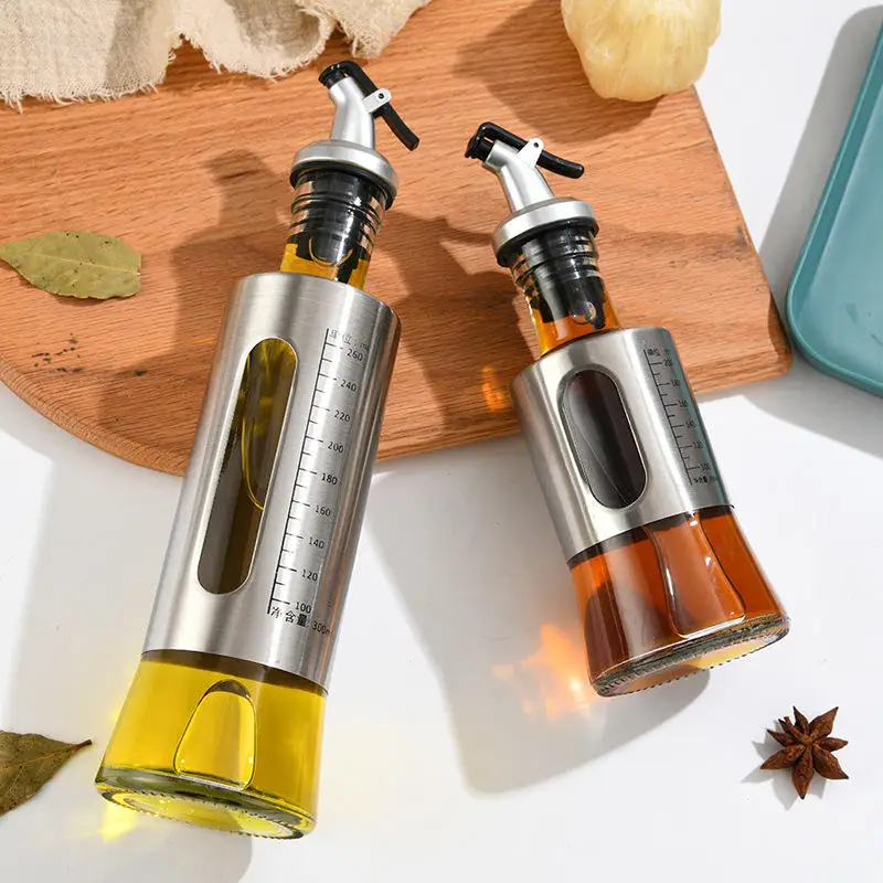 Kitchen Condiment Glass Bottle Stainless Steel Aluminium Lid Olive Oil Vinegar Sauce Glass Bottle