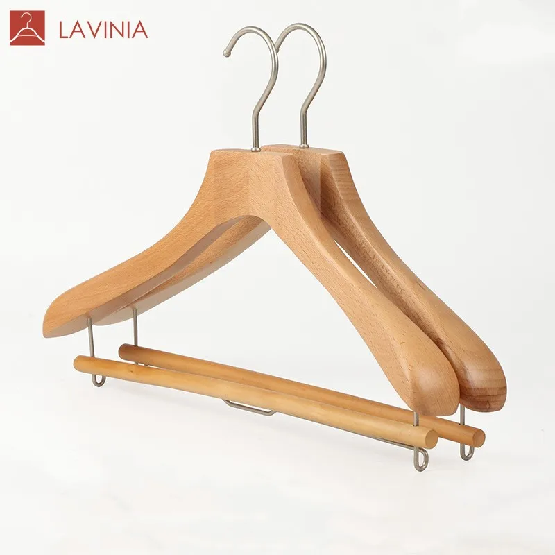 Lavinia high grade solid wood suit hanger non-marking non slip hangers with rod luxury wooden suit hanger