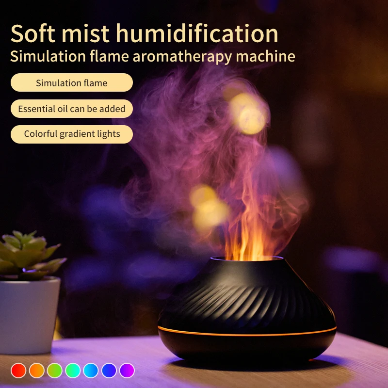 2022 Simulation 3d Flame Air Humidifier Diffuseur Usb 130ml Ultrasonic Fire Lamp Essential Oil Aroma Diffuser With Flame