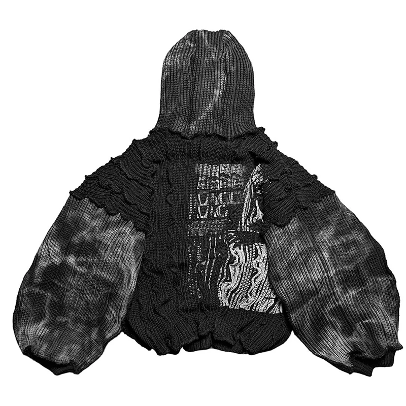 YSJY 450 gsm y2k cut and sewn woven oversized heavyweight cropped knied distressed vintage streetwear hoodie for men