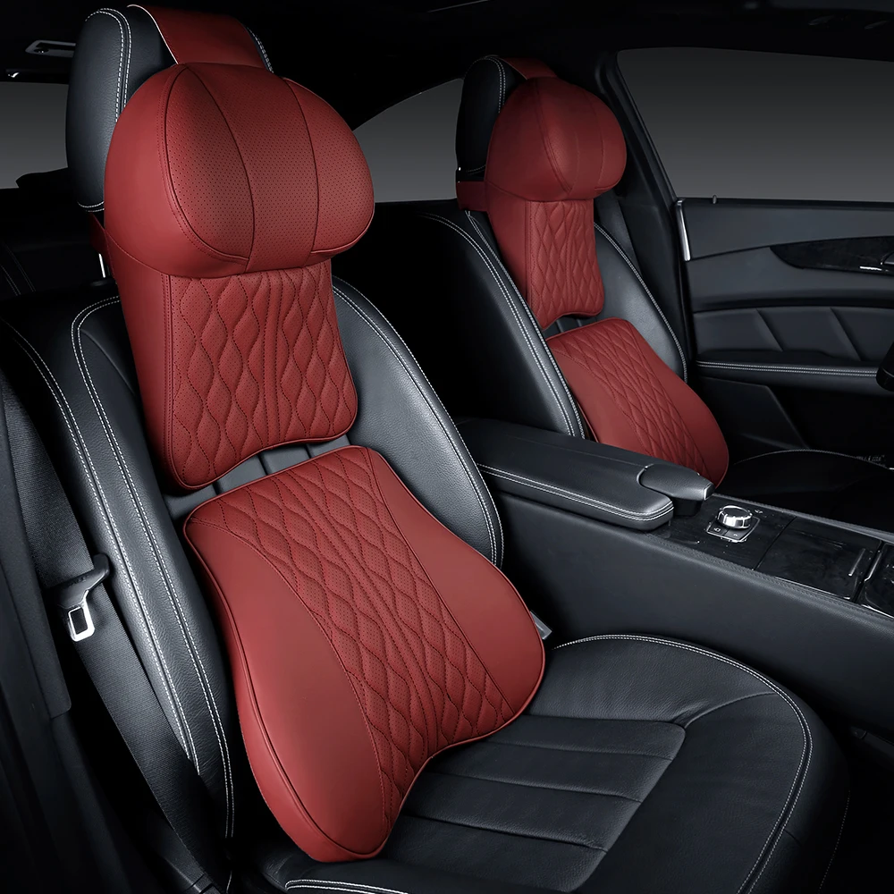 Factory Direct Business PU Leather Memory Cotton Car Neck Pillow & Lumbar pillow Car Pillow Set