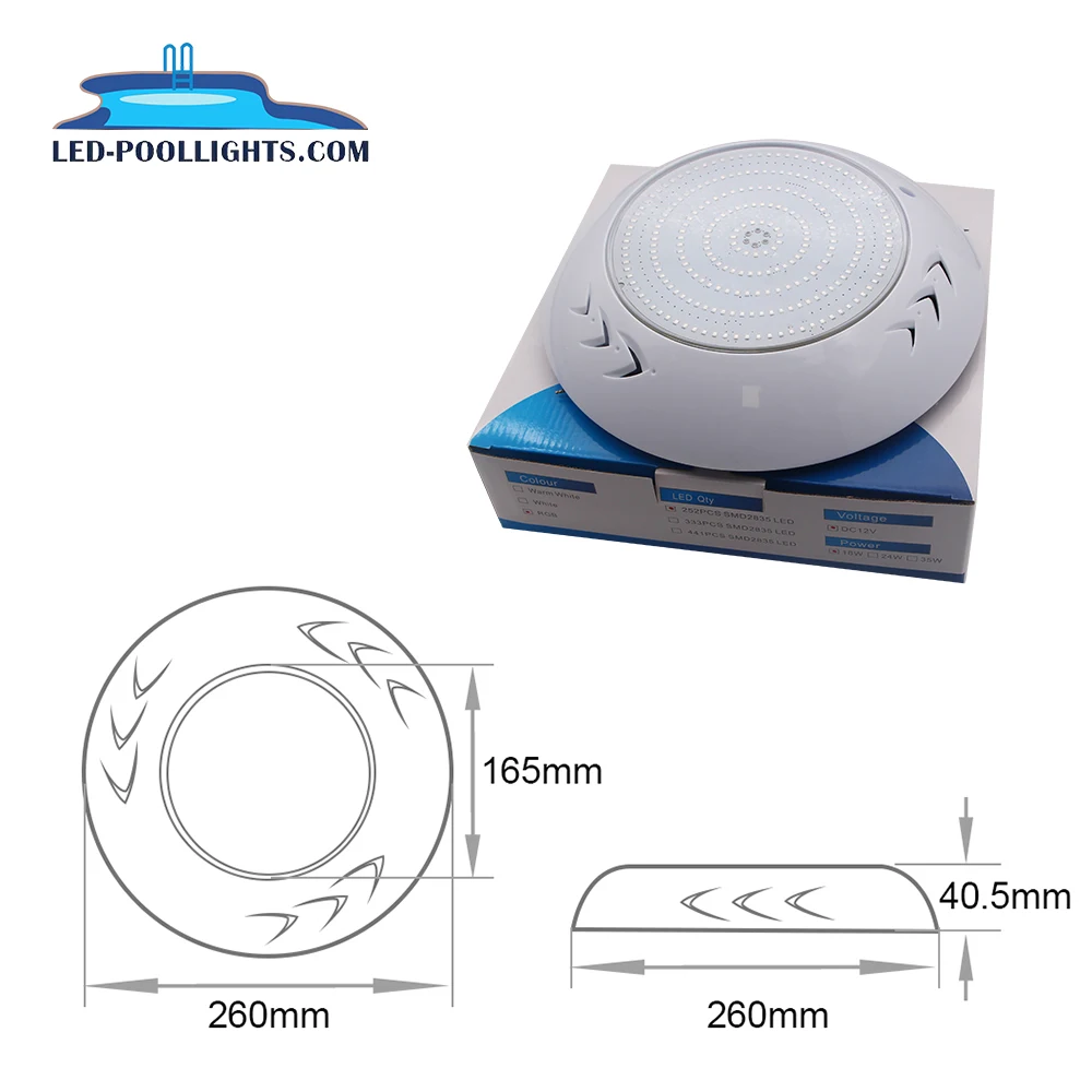 Factory Price 35 W PVC Decorative RGB Underwater LED Light for Gym Center Swimming Pool Pond IP68 Waterproof Submersible PC Body