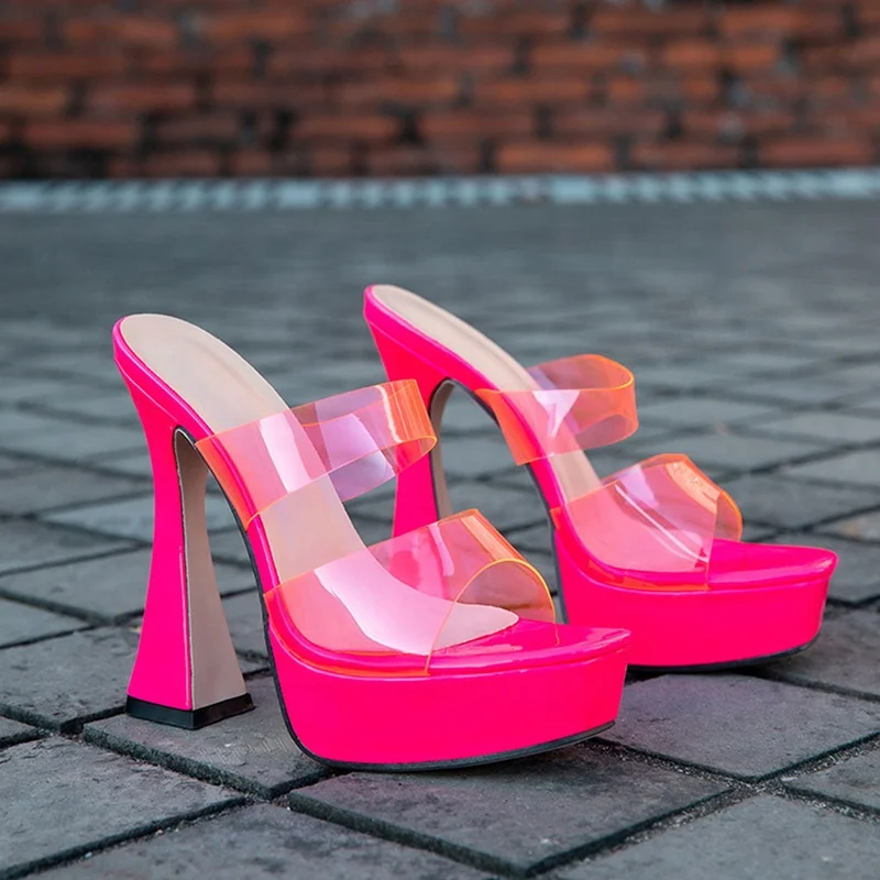 2024 Ins New Women Candy Color Slipper Sandals Jelly Shoes Sexy Party High Heels Ladies Transparent PVC Platform Heeled Sandals