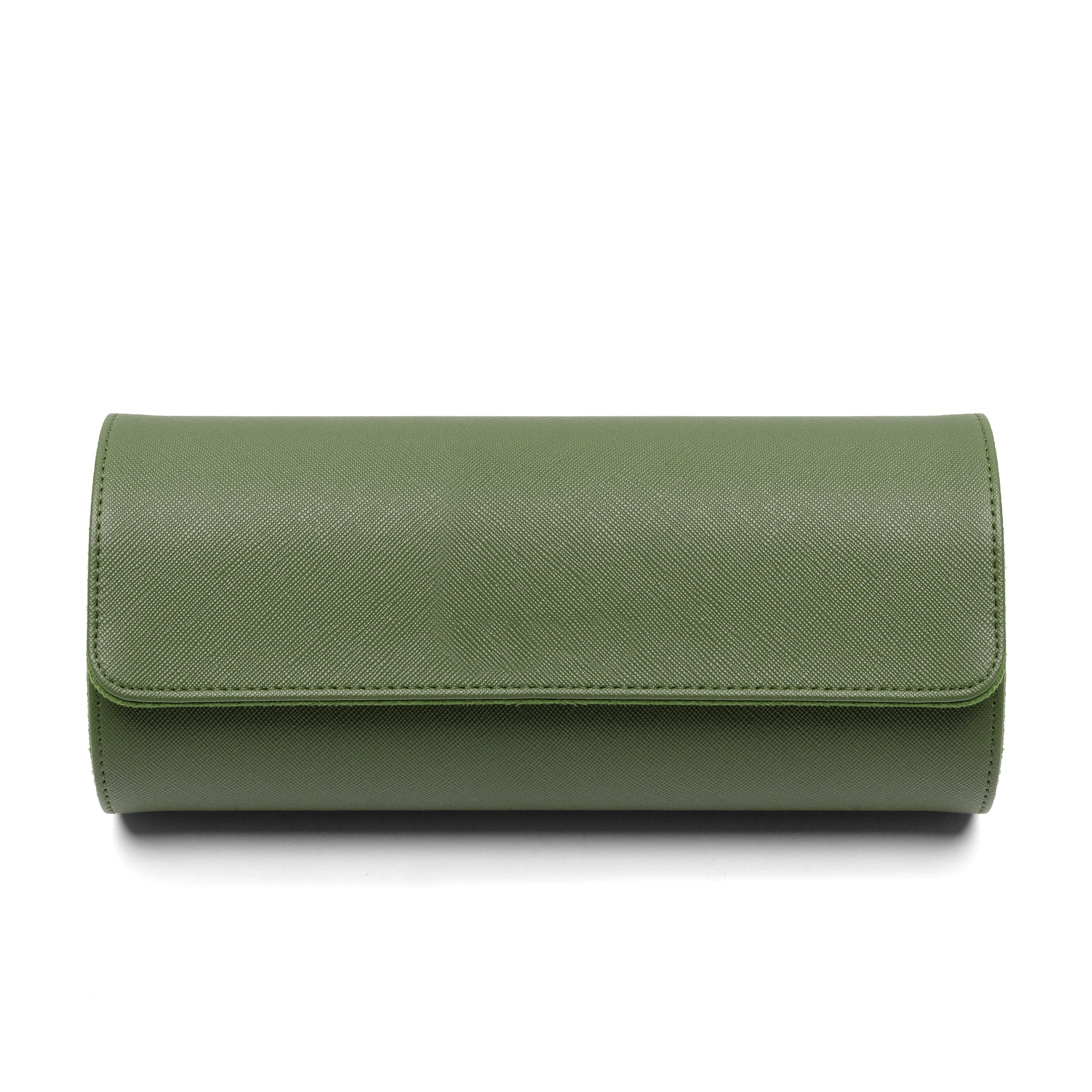 Forest Green Noble Smooth Leather 3 Slots Watch Case Collection Watch Roll Case For Christmas Gift