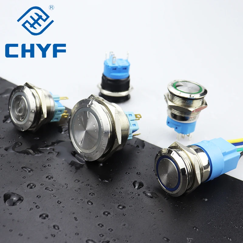 Металлический кнопочный переключатель 12/16/19/22 мм водонепроницаемая кнопка питания плоский круглый светодиодный светильник самоблокировки 5 В 12 24