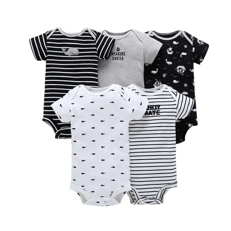 wholesale summer boutique cotton 5pcs boy girl short sleeve rompers infant onesie baby