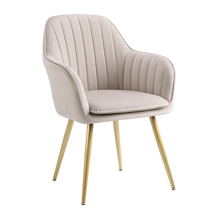 Modern dining room furniture Grey velvet gold legs chaise high back silla with armrest and cushion Restaurant luxury seating
