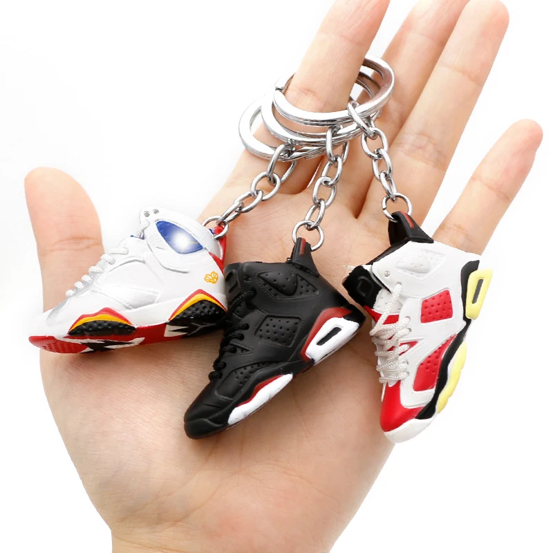 High Quality Soft Pvc Llaveros cute 3D 1/6 rubber sneaker aj3 shoes keychain  aj4 shoe key chain accessories