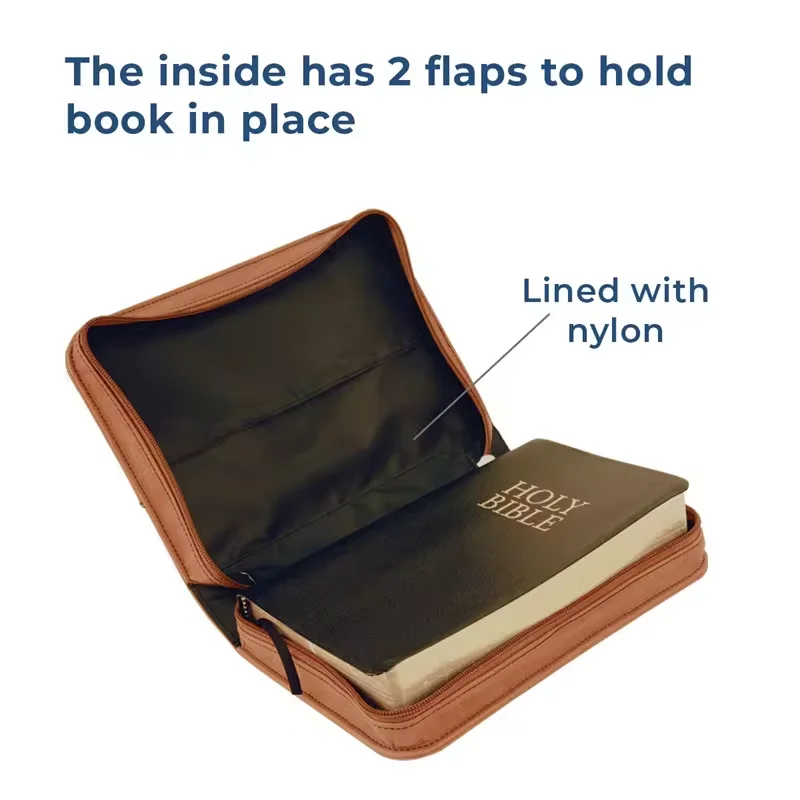 New Product PU Leather Bible Document Bag for Women With Detachable Wristlet Strap Debossed Bible Cover Case